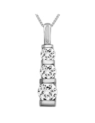 10k White Gold 1/2 Cttw Diamond 3-Stone Square Pendant Necklace, 18"