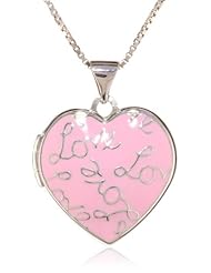 Sterling Silver Pink Enamel Heart "Love" Locket