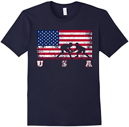 Men's Wrestling Team Gift - American Flag Wrestling Shirt Small Navy