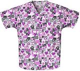 Cherokee Workwear HQ Womens Pink Ribbon, Love, Hearts and Peace Scrub Tops (Assorted Prints, XS-5X)