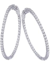 14K 3ct White Gold Diamond Secure Lock 35 mm Hoop Earrings