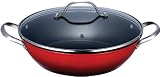 Produkt-Bild: Induktions Wok Pfanne, Servierpfanne mit Glasdeckel, Pfanne aus Gusseisen in Rot, Antihaftbeschichtet, f&uuml;r ca. 2,1 Liter, &Oslash; 24 cm, f&uuml;r Alle G&auml;ngigen Herdarten, NEU + OVP