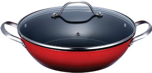 Induktions Wok Pfanne, Servierpfanne mit Glasdeckel, 
