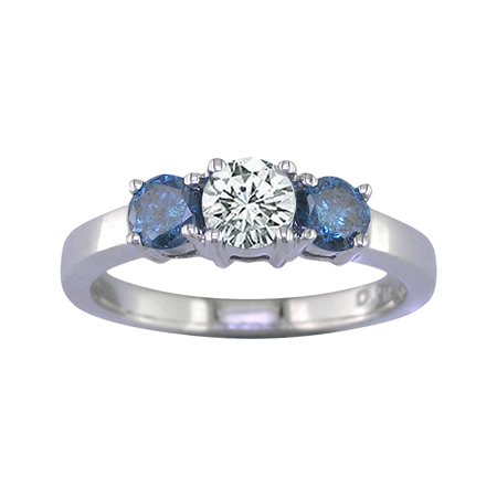 2 CT 3 Stone Blue & White Diamond Ring 14K White Gold (Available In Sizes 5 - 10) 2 CT 3 Stone Blue & White Diamond Ring 14K White Gold (Available In Sizes 5 - 10)