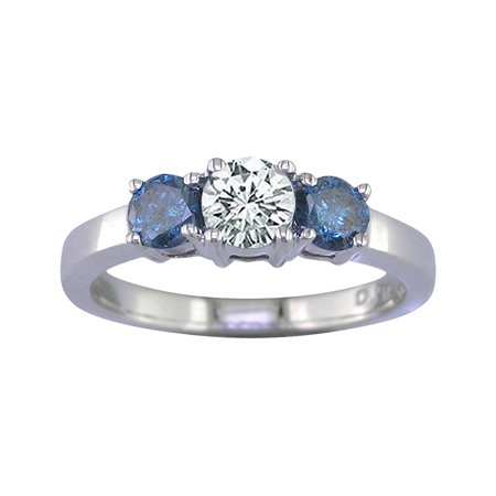 2 CT 3 Stone Blue & White Diamond Ring 14K White Gold (Available In Sizes 5 - 10)