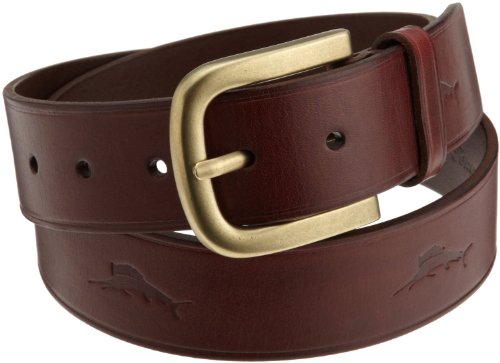Tommy Bahama Men's Leather Bridle Cut Leather Belt With Embossed Marlin Logo,Brown,40