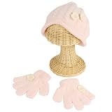Winter Toddler Girls 2-4 Years Chenille Flower Knit Ski Beanie Hat with Gloves Set Pink