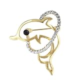 Gold Tone Dolphin In Circle Rhinestone Animal Brooch Pin