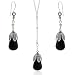 Jewelry : Sterling Silver .925 Genuine Onyx Stone Leaf Petal Bead Dangle Hook Earrings Y Necklace 18.5-19.5 Jewelry Set