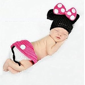Jastore® Photography Prop Cute Mouse Knitted Crochet Costume Cap Diaper (Pink)