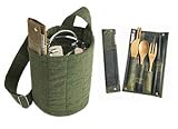 To-Go Ware Utensil, 3 Tier Tiffin & Padded Bag Set (Slate Green Utensil Set, Forest Green Bag)