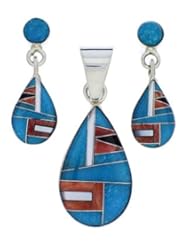 Silver Multicolor Turquoise Jewelry Pendant Earrings Set MX22122