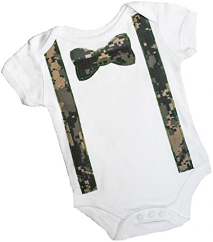 Birdy Boutique Baby Boys Bow Tie and Suspender Onesie 0-3 Months Camouflage