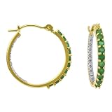 14k Yellow Gold Emerald and Diamond Inside-Out Hoop Earrings