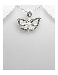 Butterfly CZ Pendant Necklace In 92.5 Sterling Silver