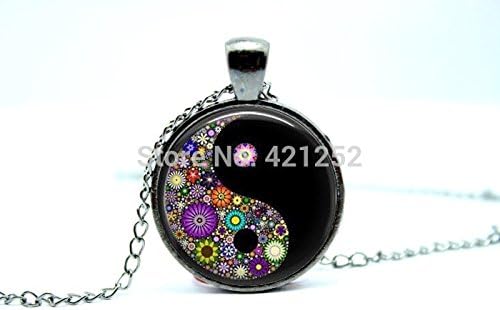 Pretty Lee 2015 Fashion Ying Yang Necklace Black Jewelry Millefiori Ying Yang Art Pendant Glass Photo Cabochon Necklace Christmas gift