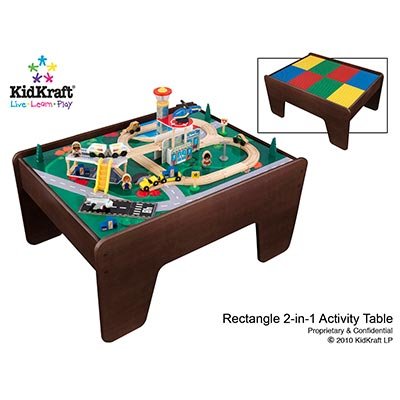 KidKraft So Much Fun 2-in-1 Activity Table 200 LEGO Compatible Blocks, 39-Piece Train Set, Espresso Finish Dimension: 31.9\