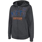 MLB Women's New York Mets Real Flava Long Sleeve Full Zip Hoodie (Charcoal Heather, X-Large)