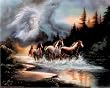 Horse Run in Lake w/ Indian Spirit Art Print Poster - 13x19