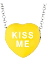 Sweethearts Yellow Enamel Kiss Me Heart on 16-inch Necklace with Gift Box in Sterling Silver