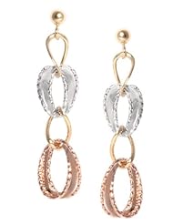 14k Italian Three Color Gold Polished and Textured Dangle Earrings