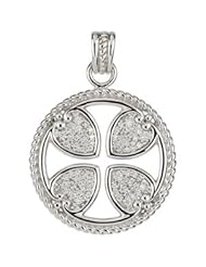 14k White Gold Diamond Maltese Rope Cross Pendant (GH Color, I1 Clarity, 3/4 Cttw)