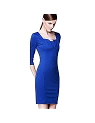 Summer Fitted Vintage Cotton/Polyester/Spandex Square Neck Bodycon Dress/Prom Dress/Tunic 
