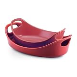 Rachael Ray Stoneware 1-Quart and 1-1/2-Quart Oval Bubble & Brown Baker Set, Red