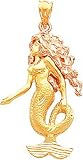 14K Two Tone Gold Diamond Cut Mermaid Charm Pendant