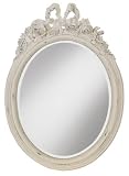 Shabby Large Roses & Bows Antiqued White Oval Chic Wall Mirror