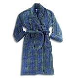 Stafford - Mens Velour Plaid Robe, Navy, Green