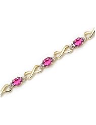 10K Yellow Gold Oval Pink Topaz and Diamond Bracelet