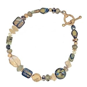Citrine, Peridot and Fluorite Gemstone Bead Toggle Bracelet with Vermeil, Czech Glass and Swarovski Crystal Beads, 7 1/2" Length, #7527