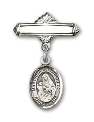 Sterling Silver Baby Badge with St. Madonna Del Ghisallo Charm and Polished Badge Pin