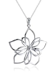 Sterling Silver Open Double Flower Pendant, 16-18"