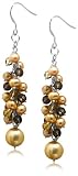 Freshwater Dyed Golden Pearl, Citrine and Smoky Quartz Dangle Earrings