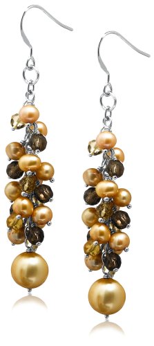 Freshwater Dyed Golden Pearl, Citrine and Smoky Quartz Dangle Earrings