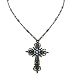Jeweled Cross Hematite Tone Light Sapphire Color Long Necklace