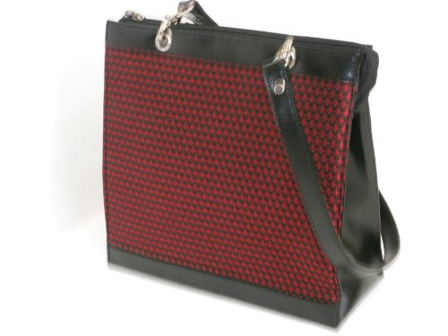 Red and Black Silk and Leather Handbag