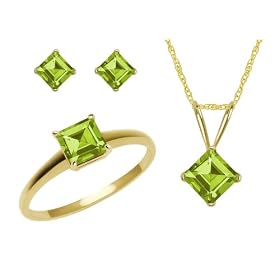 10k Yellow Gold, August Birthstone, Peridot Ring, Pendant and Earrings Set,... by