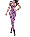 Sexy Women's Geometric Print Key Hole Cap Sleeve Bandage Party Jumpsuits Romper (US M, Multicolor)