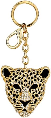 Leopard Mask Crystals Rhinestone Handbag Purse Charm / Key Chain Keyring Holder (Gold)