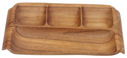 Pacific Merchants Acaciaware, Rectangle 4-Section Serving Tray, Made of Acadia Hardwood