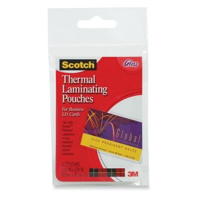 Scotch TP585120 Business Card Size Thermal Laminating Pouch. 20PK 2.36INX3.74IN THERMAL POUCHES BUSINESS CARD LAMSUP. 2.52 Width x 4.25 Length - 20 / Pack - Clear