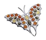Small Multi Amber Butterfly Brooch Sterling Silver Animal Pin 50 MM Long and 50 MM Wide