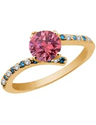 1.21 Ct Round Pink Diamond White Topaz 14K Yellow Gold Ring