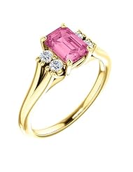 18K Yellow Gold 7.00x5.00mm Emerald Cut Chatham Created Pink Sapphire and Diamond Ring -- LIFETIME WARRANTY
