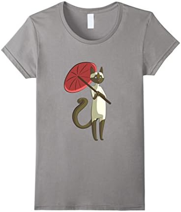 Women's Siamese cat with a umbrella t-shirt XL Slate