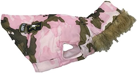 Army Camoflauge Dog Jacket Coat with Hood (Pink, Small)