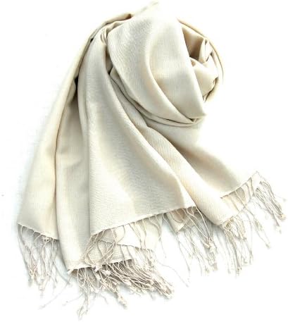 Pashmina Cashmere silk Scarf for Women or Men in Premium Grade 80/20 12x60" 30+ Colors (French Vanilla LC140)